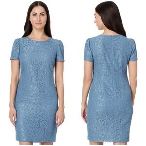 Lauren Ralph Lauren Lace Puff Sleeve Cocktail Dress Blue Pale Azure Womens SZ 2